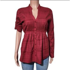 Pulp pin tuck tie back garnet convertible shirt M